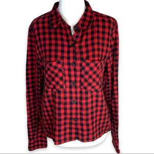 Zara M Red Black Buffalo Check Plaid Long Sleeve Flannel Top Outdoors Hiking